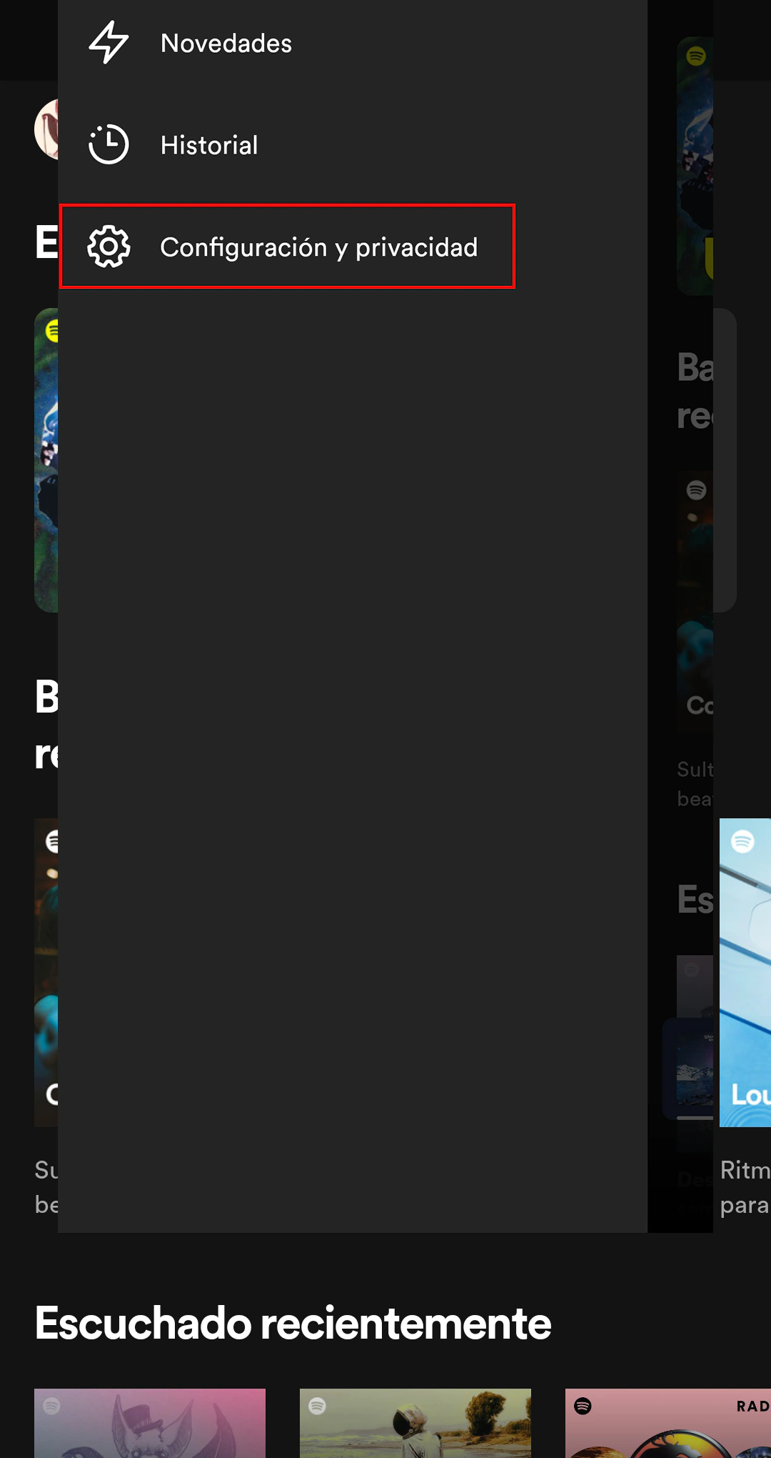 Spotify app configuración y privacidad