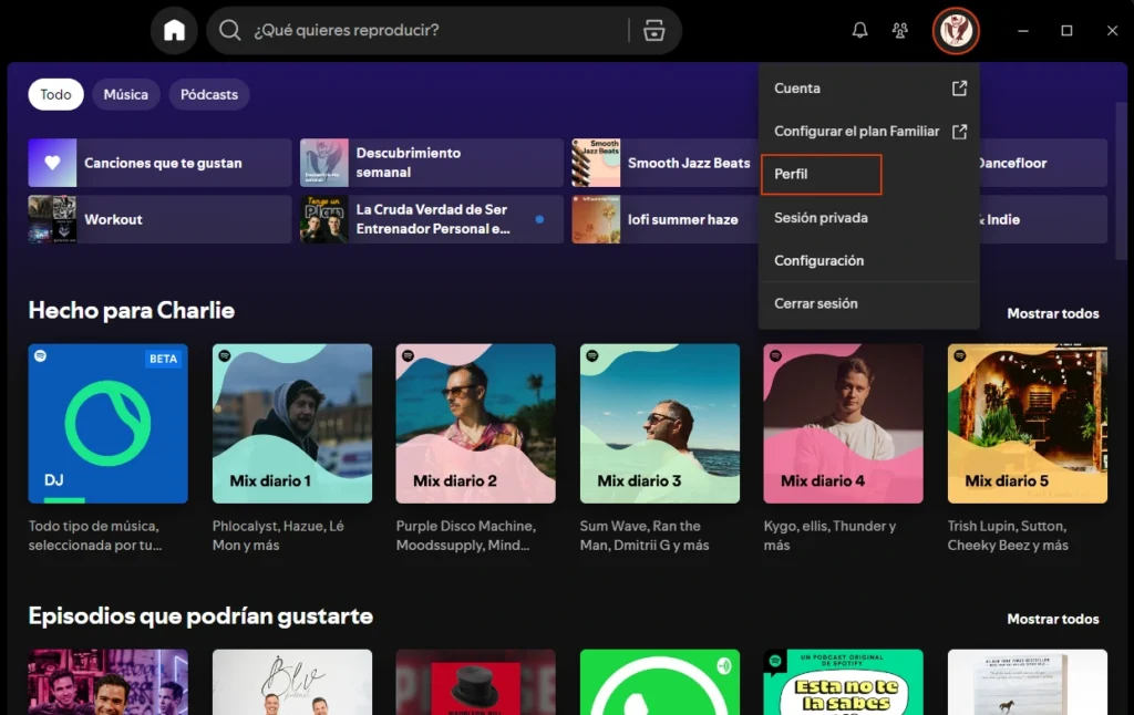 Como ver estadísticas de Spotify en web app