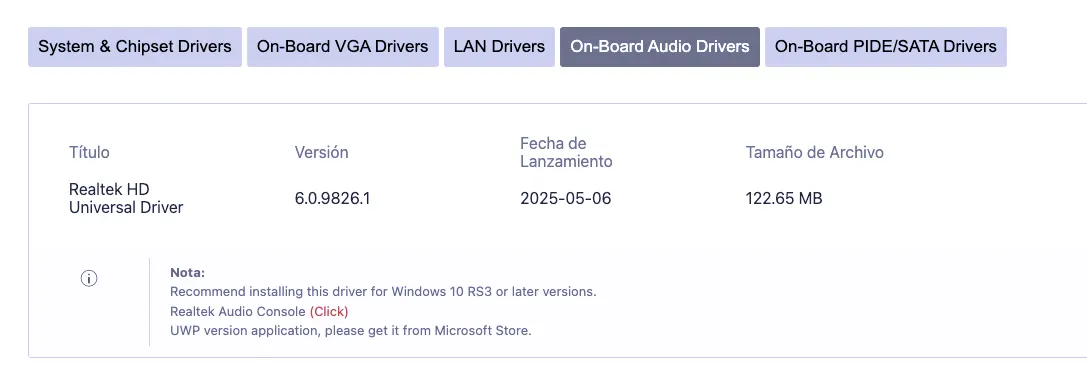 Controladores de audio realtek